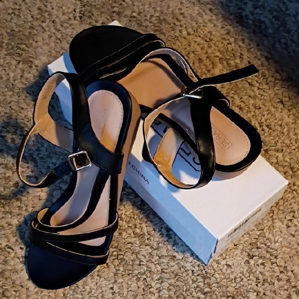 Women's Black Open-Toe Strappy Heels with Ankle Strap